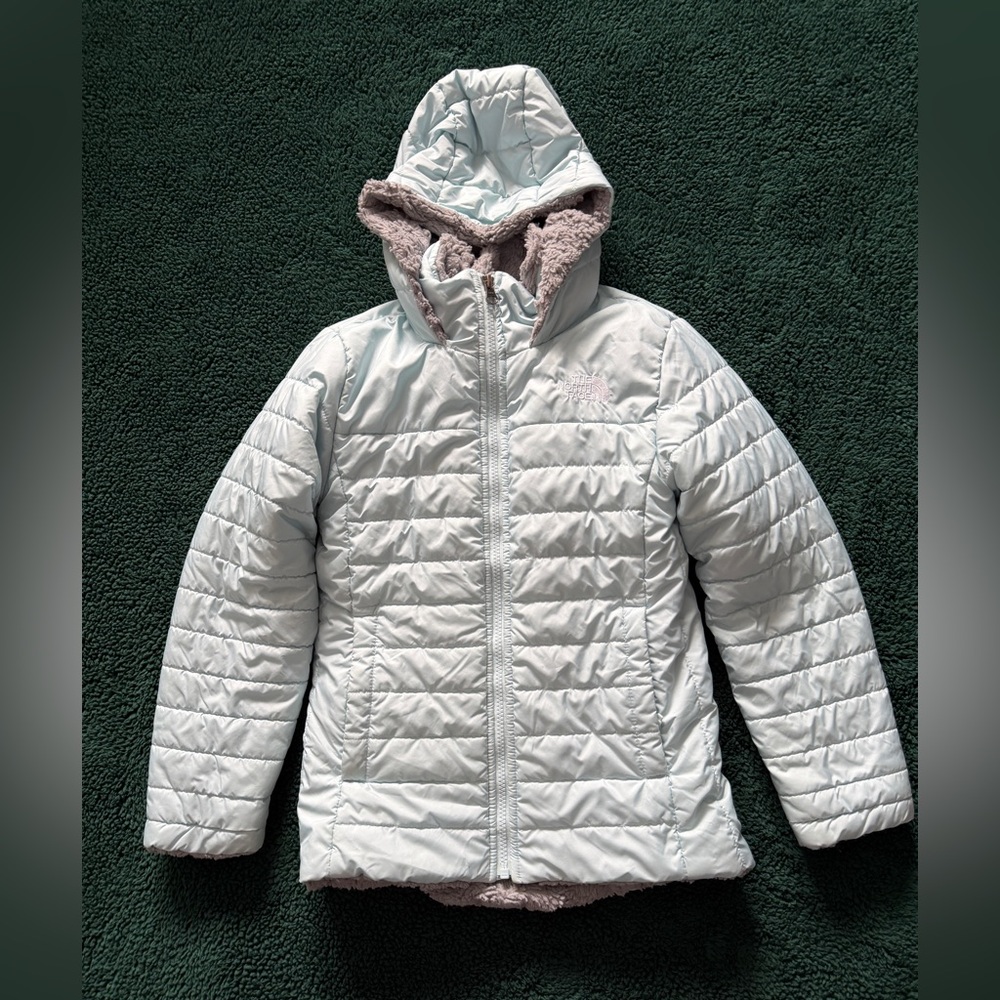 The North Face girls light teal Gray Fleece lined Jacket
